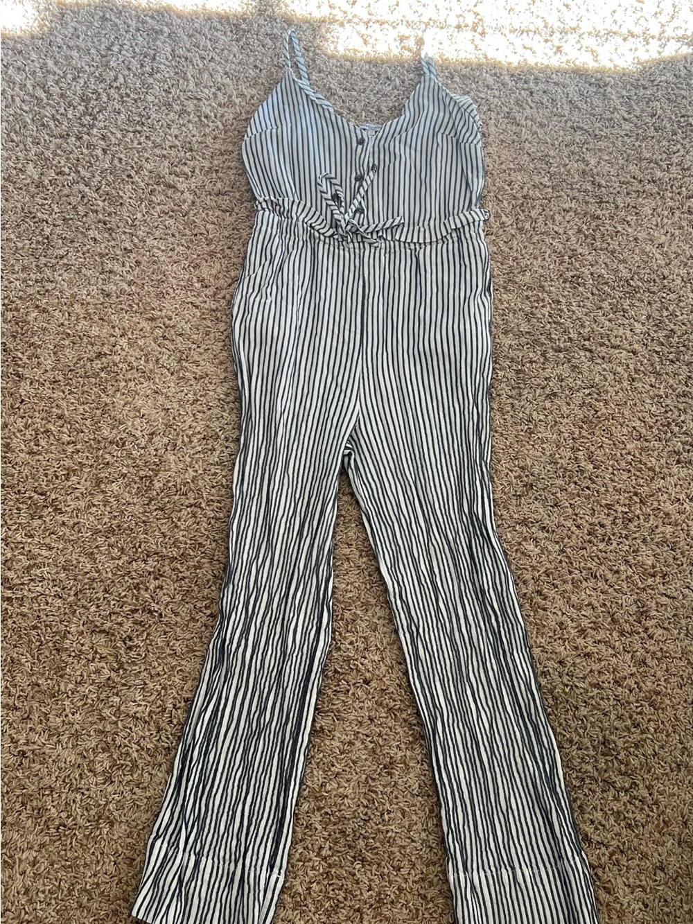 Splendid Black & White Striped Sleeveless Jumpsuit